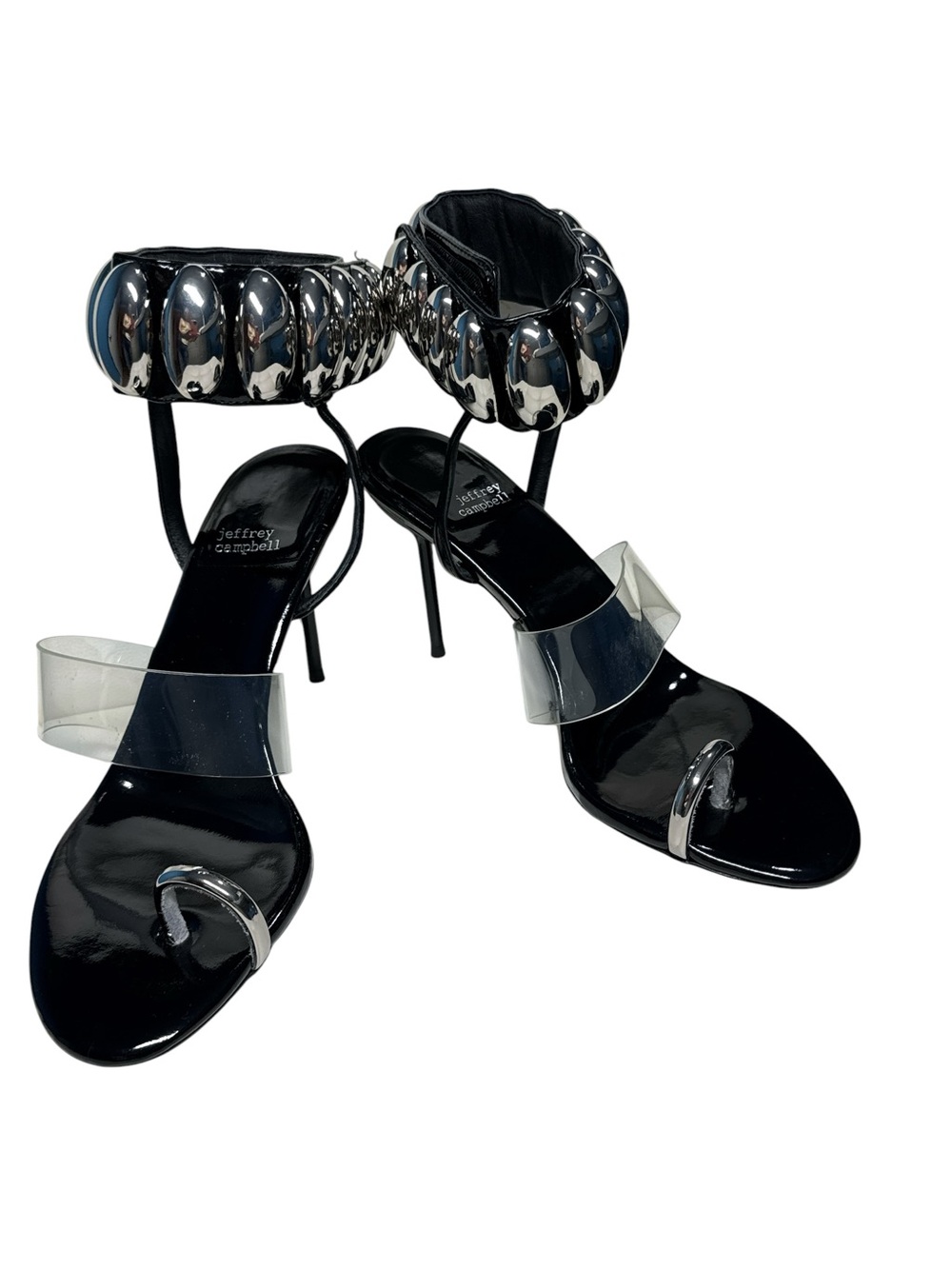 Jeffrey Campbell Island Ankle
Strap Sandals Black Patent
Silver
